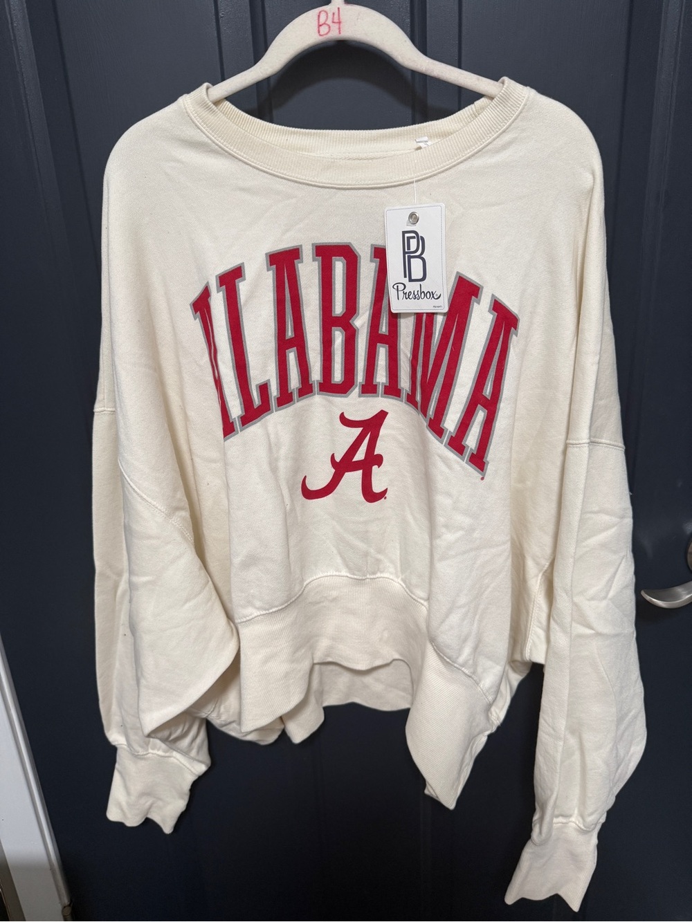Pressbox Cream Crewneck Sweatshirt with Red Alabama Logo